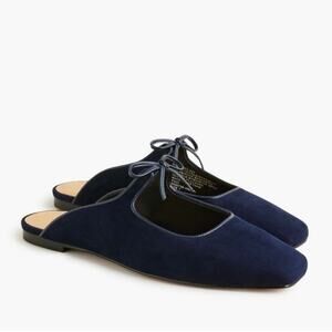 J.Crew Factory Sueded Bow Slip-On Mules Navy Blue Size 6.5 NWOT